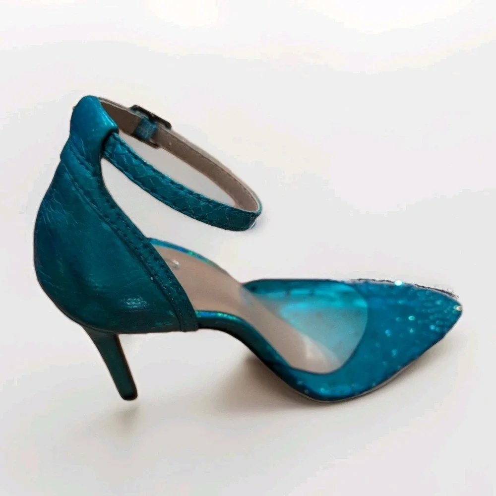 Mix No 6 Arlette Blue & Rhinestone Sparkling Shimmer Ankle Wrap Stiletto Heel 7M